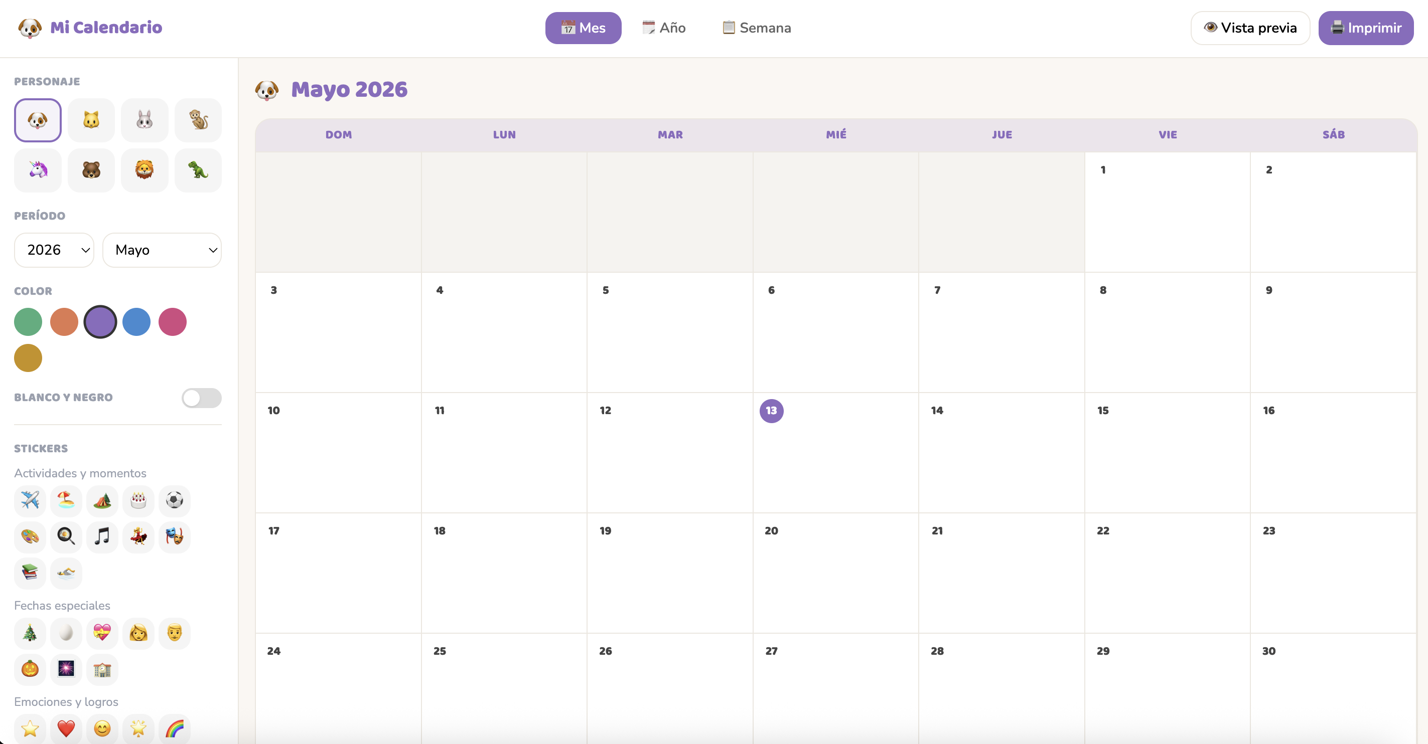 Calendario de actividades